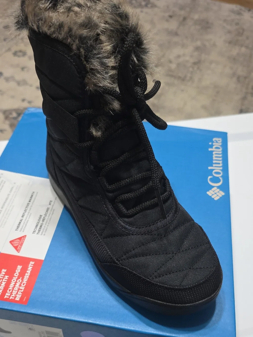 Columbia Black Faux-Fur Trim Insulated Winter Boot